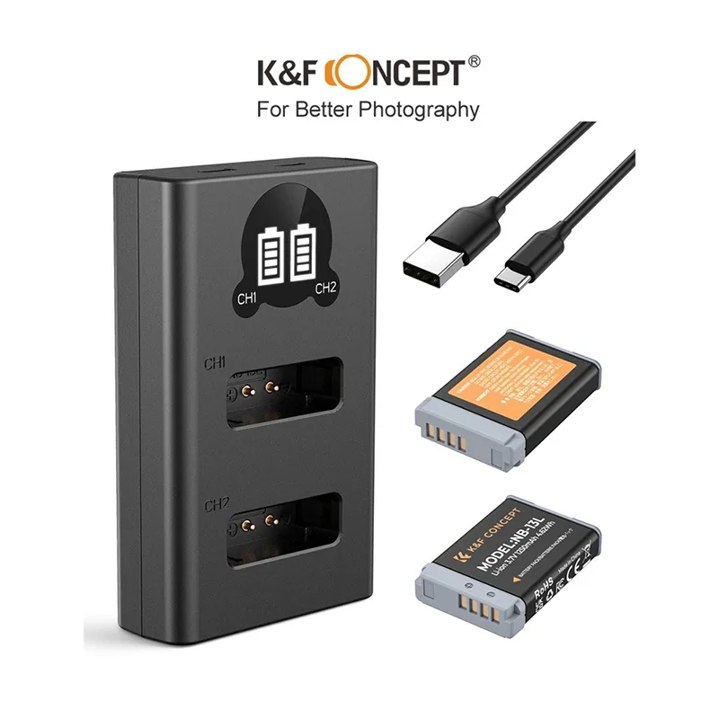 Bộ 2 Pin + Hub sạc K&F CONCEPT NB-13L (KF28.0043)