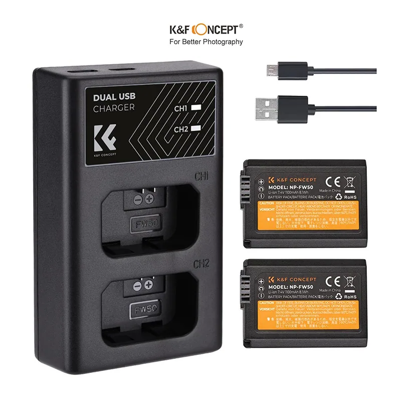 Bộ 2 Pin + Hub sạc K&F CONCEPT NP-FW50 (KF28.0015)