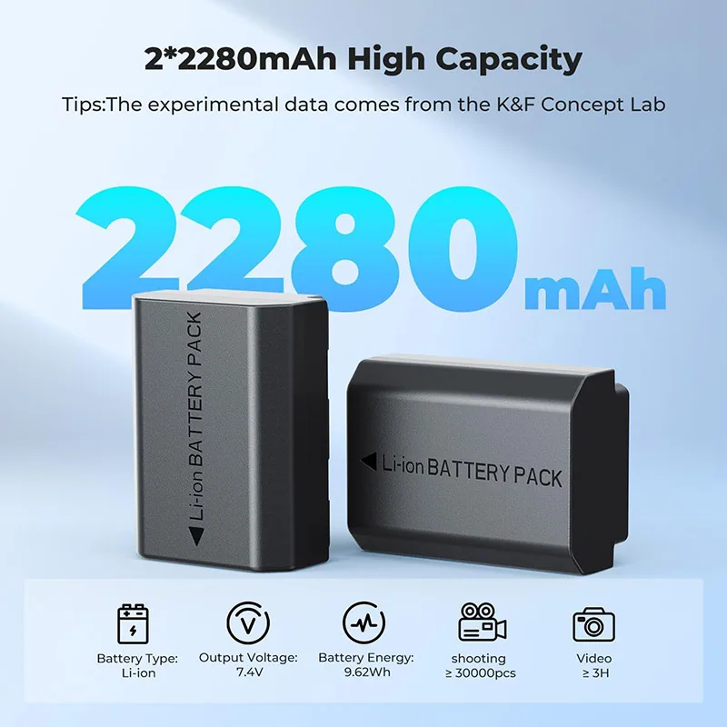 Bộ 2 Pin + Hub sạc K&F CONCEPT NP-FZ100 2280mAH (KF28.0016) 2