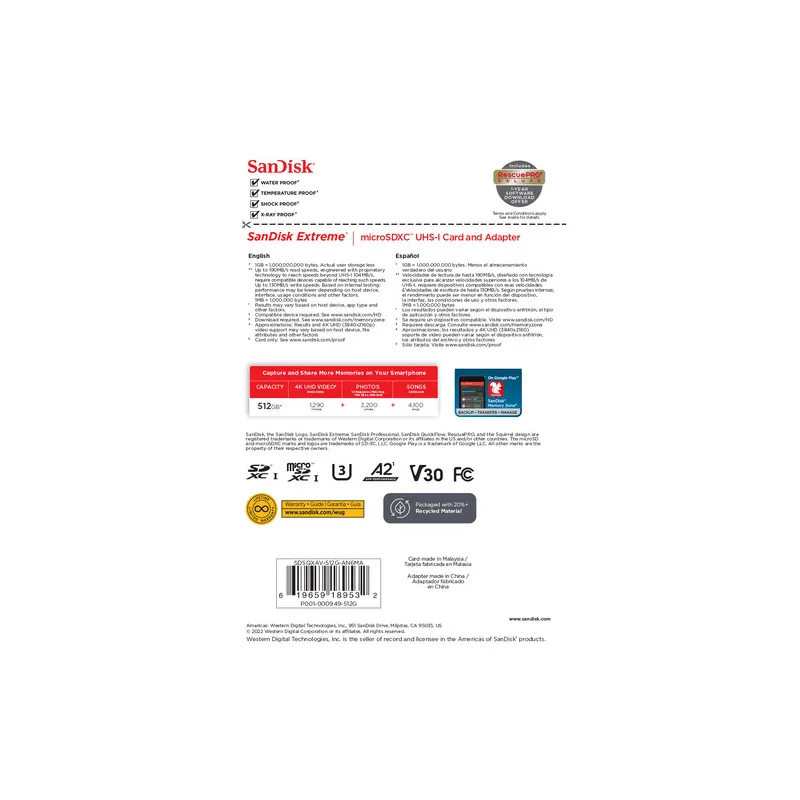 Thẻ nhớ SanDisk microSDXC 512GB 190MB/s Extreme V30 A2 2