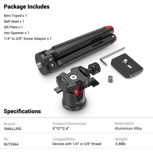 SmallRig Tabletop Mini Tripod with Panoramic Ball Head – BUT2664 4